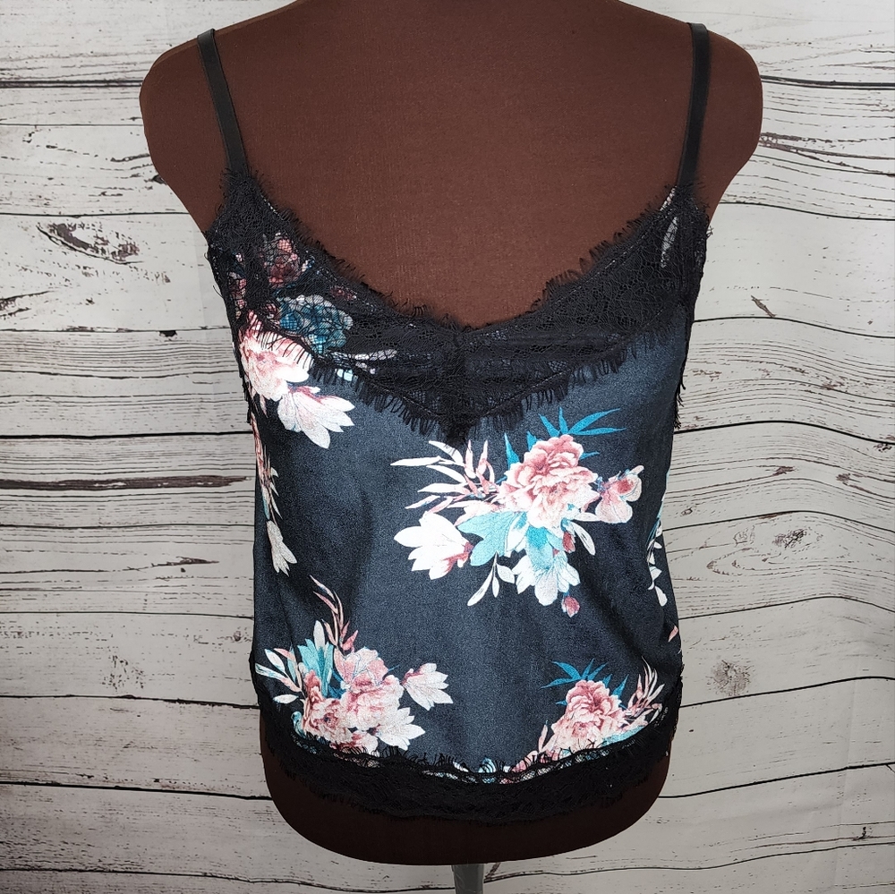 Flame | Black Velvet Floral Tank Top